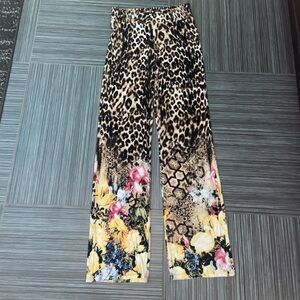 Frank Lyman Design leopard pants floral brown yellow size 8